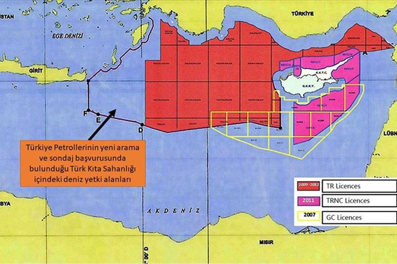 Dışişleri Bakanlığı, Doğu Akdeniz'de yeni ruhsat başvuru sahaları haritasını paylaştı